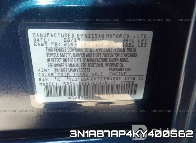 3N1AB7AP4KY400562 фото 20
