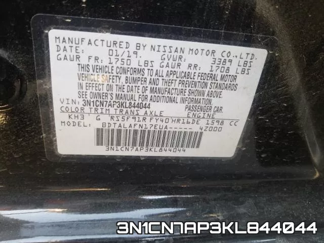 3N1CN7AP3KL844044 фото 2