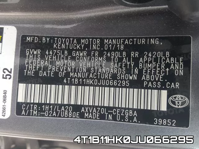 4T1B11HK0JU066295 фото 2