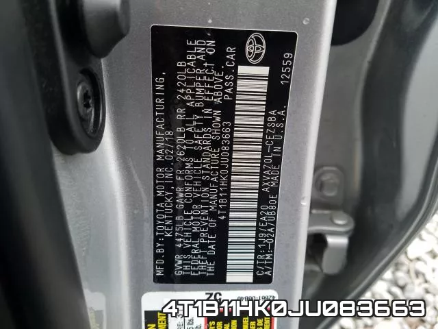 4T1B11HK0JU083663 фото 2