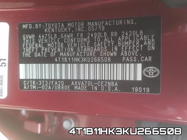 4T1B11HK3KU266508 фото 2