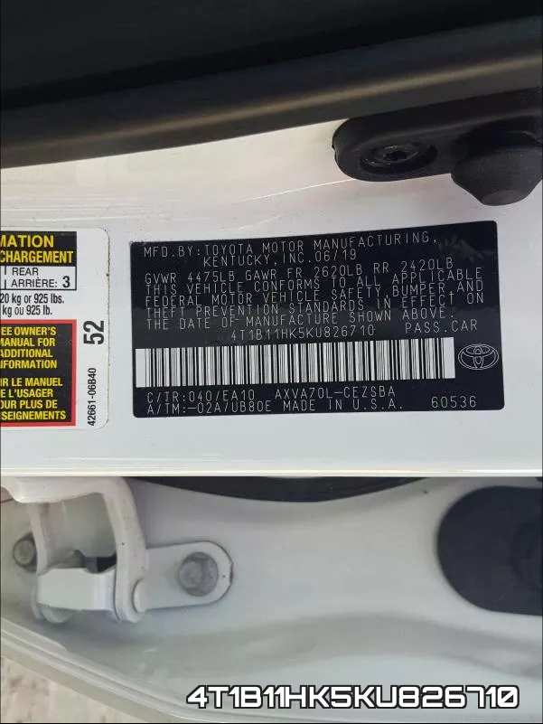 4T1B11HK5KU826710 фото 2