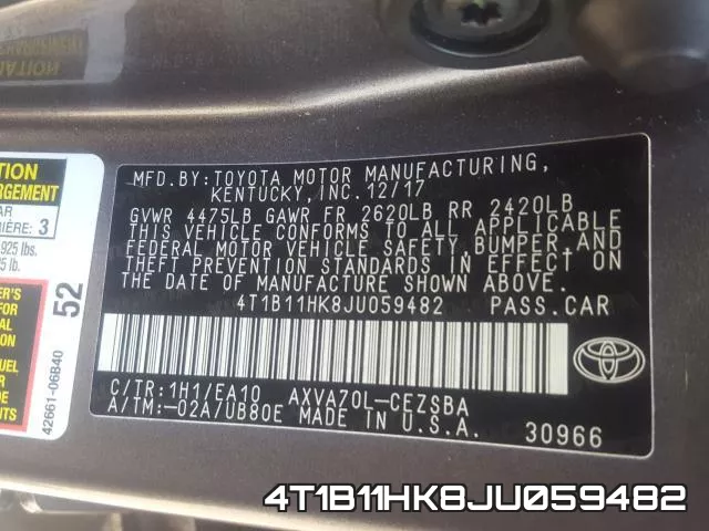 4T1B11HK8JU059482 фото 2