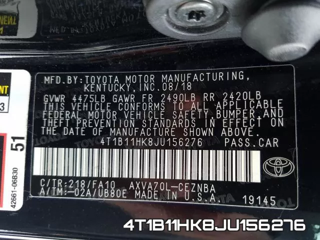 4T1B11HK8JU156276 фото 2