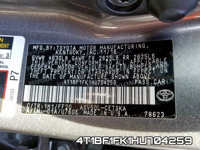 4T1BF1FK1HU704259 фото 2