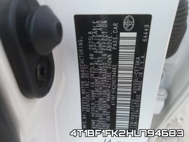 4T1BF1FK2HU794683 фото 2