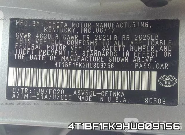 4T1BF1FK3HU809756 фото 10