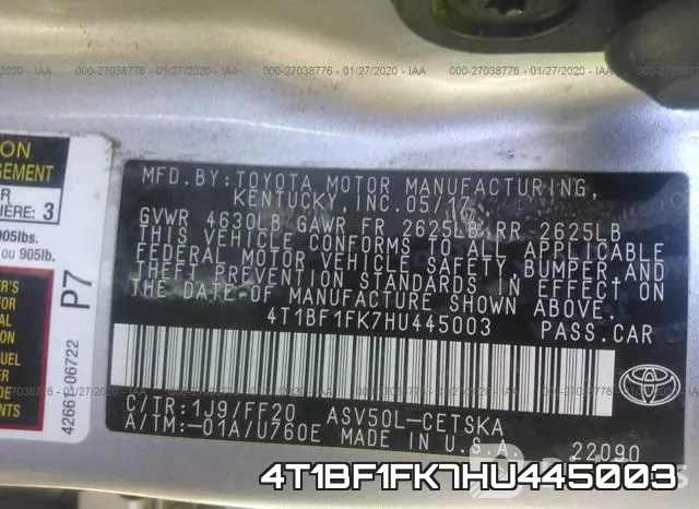 4T1BF1FK7HU445003 фото 10