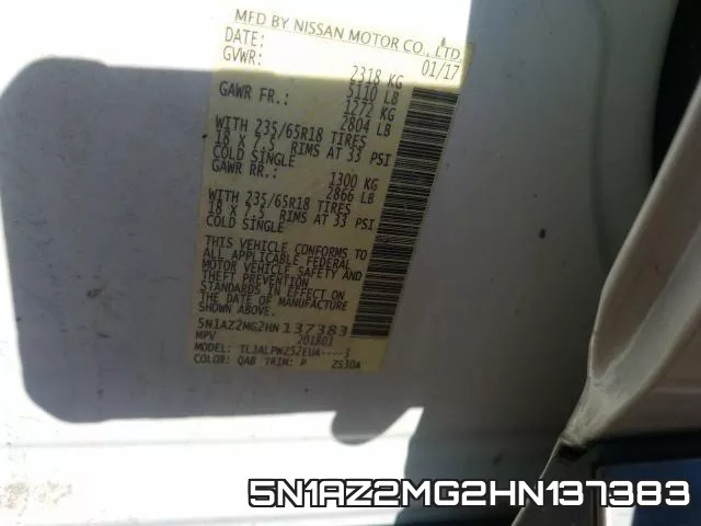 5N1AZ2MG2HN137383 фото 2