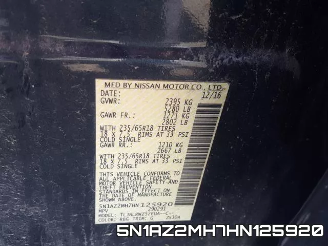 5N1AZ2MH7HN125920 фото 2