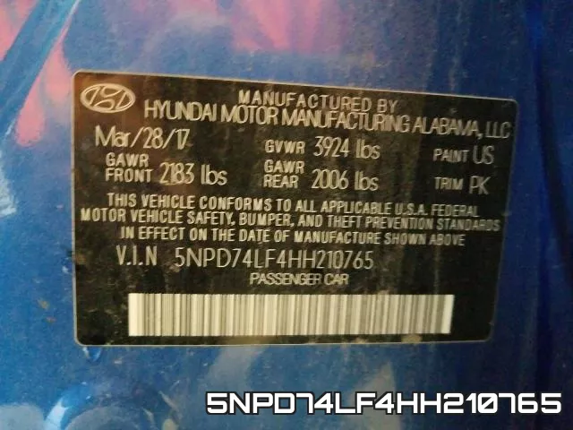 5NPD74LF4HH210765 фото 2