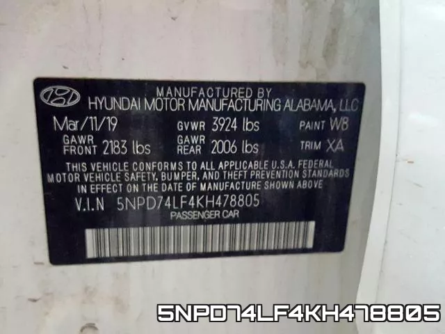 5NPD74LF4KH478805 фото 2
