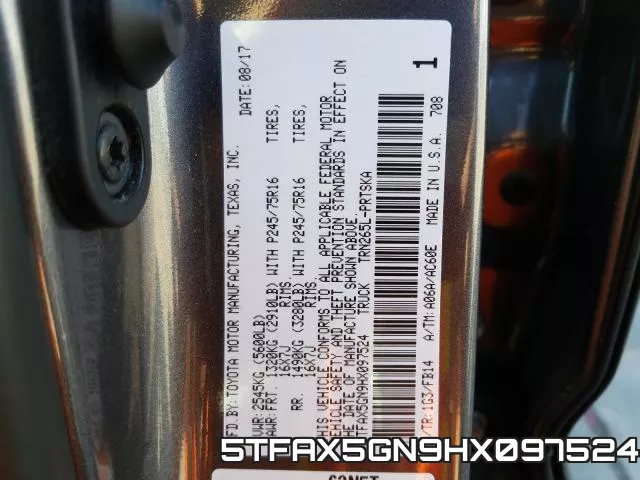 5TFAX5GN9HX097524 фото 2