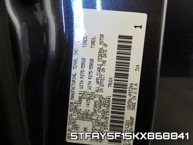 5TFAY5F15KX868841 фото 2