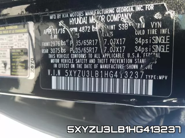 5XYZU3LB1HG413237 фото 2