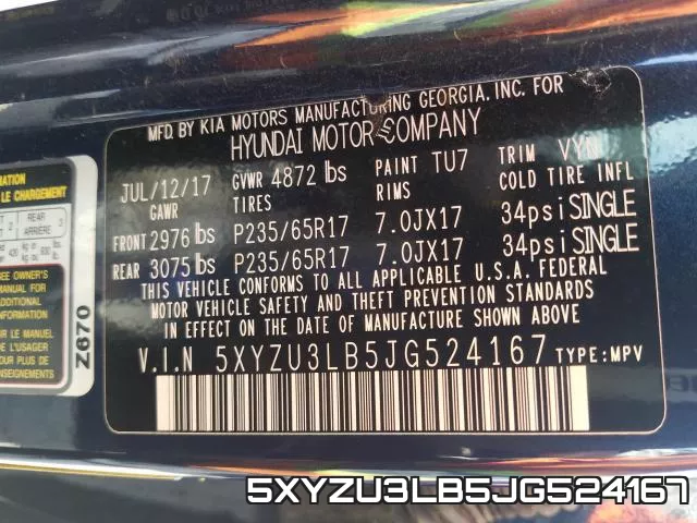 5XYZU3LB5JG524167 фото 2