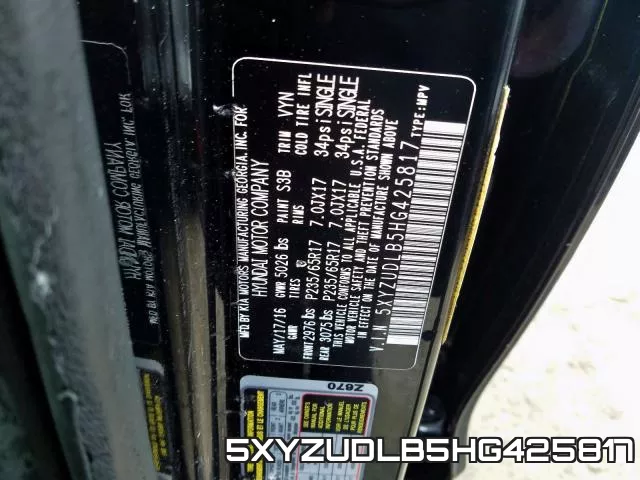 5XYZUDLB5HG425817 фото 2