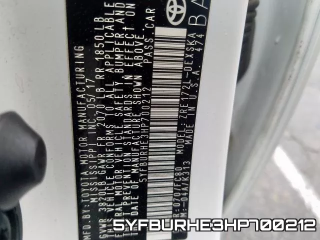 5YFBURHE3HP700212 фото 2