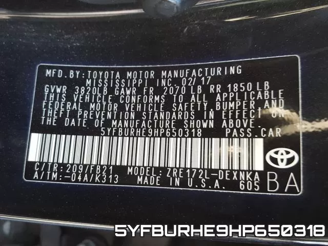 5YFBURHE9HP650318 фото 2