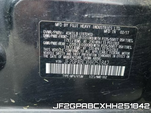 JF2GPABCXHH251842 фото 2