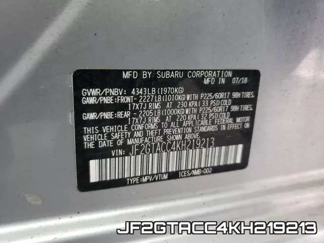 JF2GTACC4KH219213 фото 2