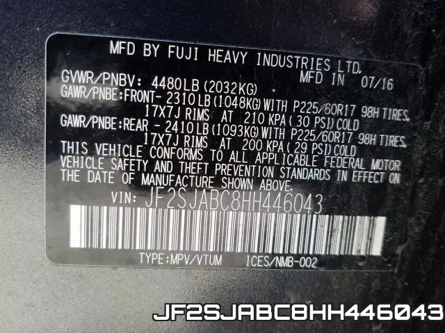 JF2SJABC8HH446043 фото 12