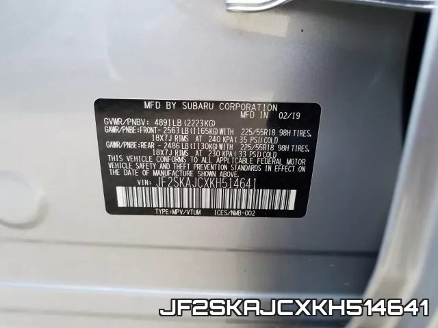 JF2SKAJCXKH514641 фото 2