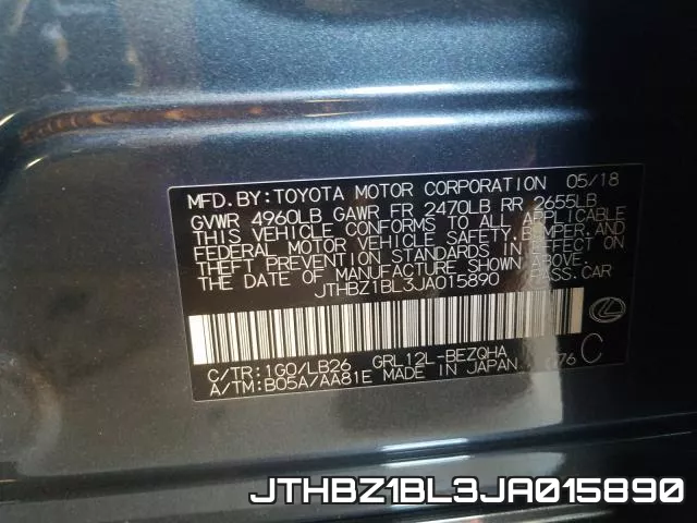JTHBZ1BL3JA015890 фото 2