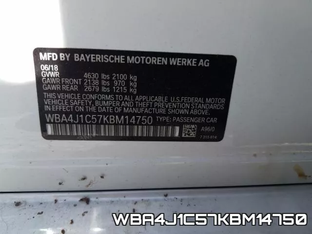 WBA4J1C57KBM14750 фото 2