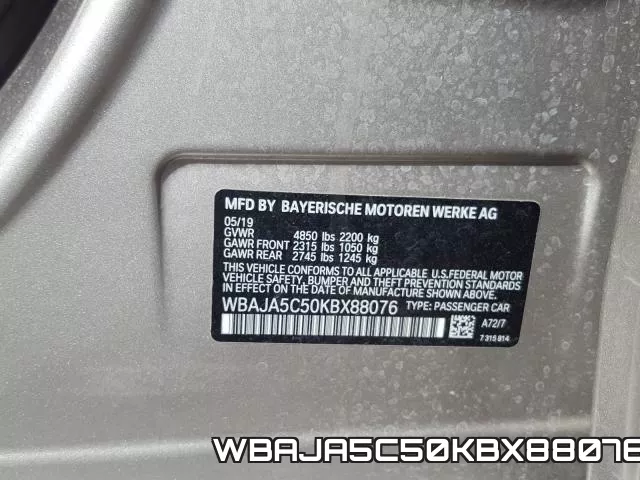 WBAJA5C50KBX88076 фото 2