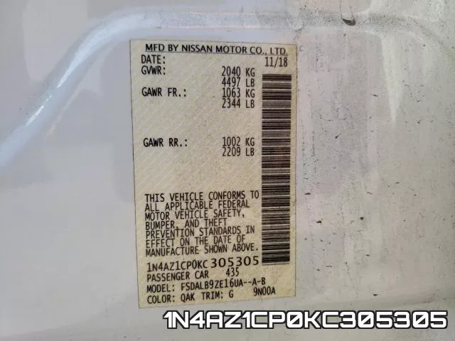 1N4AZ1CP0KC305305 фото 2