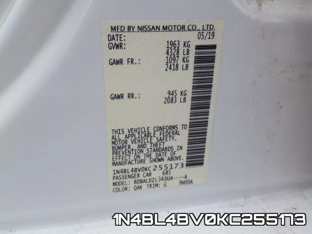 1N4BL4BV0KC255173 фото 2