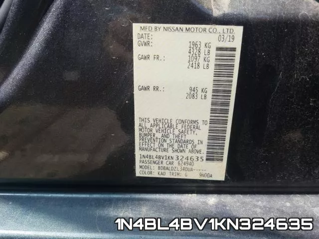 1N4BL4BV1KN324635 фото 2
