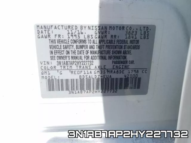 3N1AB7AP2HY227732 фото 2