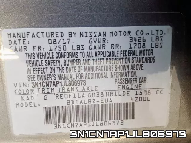 3N1CN7AP1JL806973 фото 2