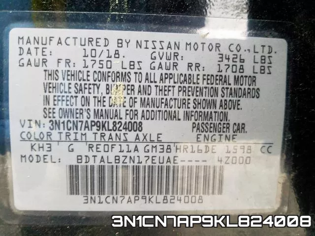 3N1CN7AP9KL824008 фото 2