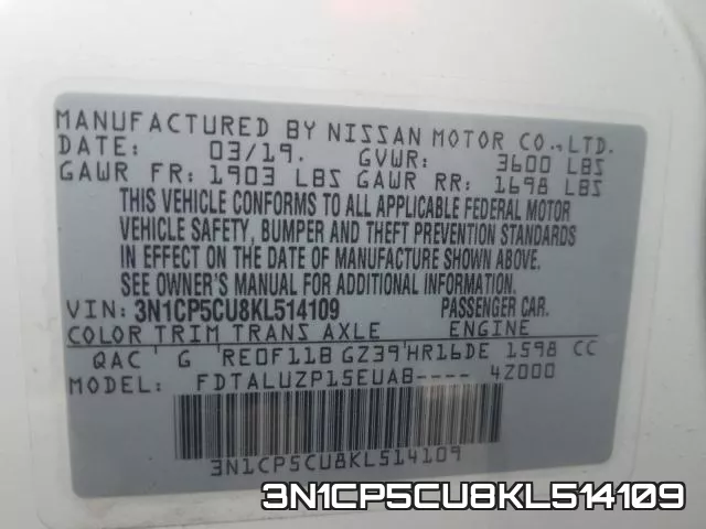 3N1CP5CU8KL514109 фото 2