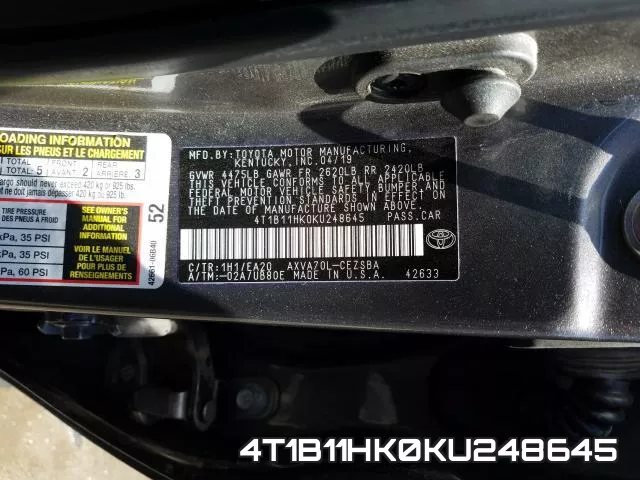 4T1B11HK0KU248645 фото 2
