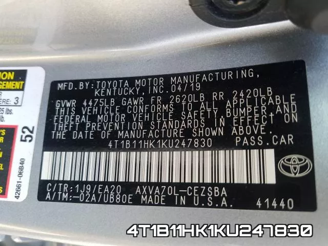 4T1B11HK1KU247830 фото 2