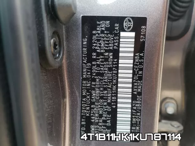 4T1B11HK1KU787114 фото 2