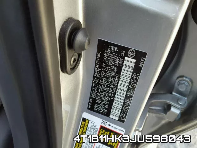 4T1B11HK3JU598043 фото 2