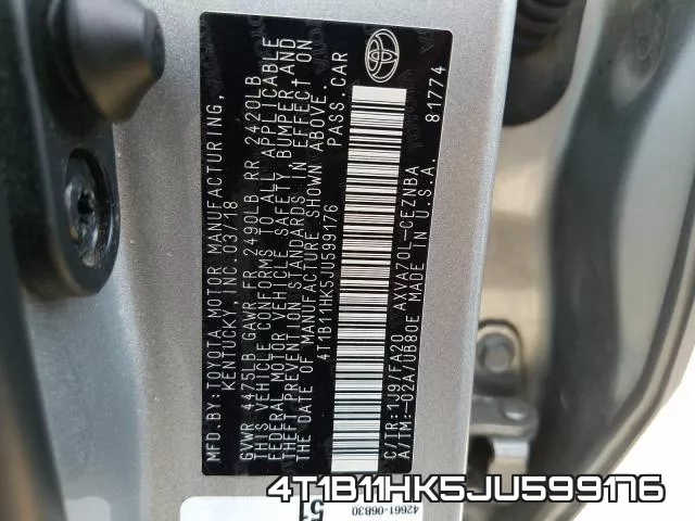 4T1B11HK5JU599176 фото 2