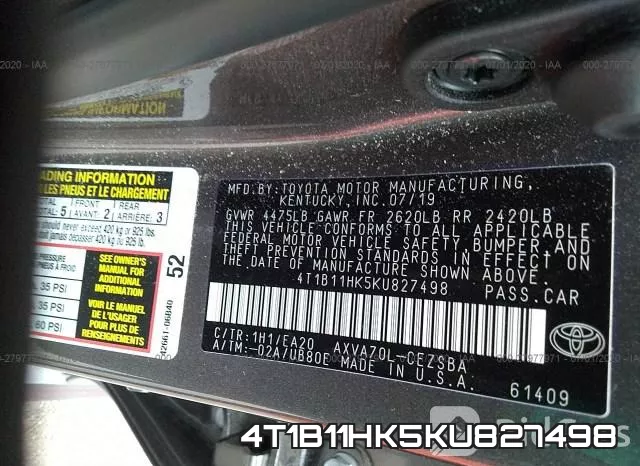 4T1B11HK5KU827498 фото 10