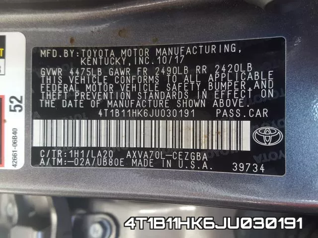 4T1B11HK6JU030191 фото 2