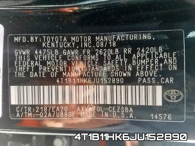 4T1B11HK6JU152890 фото 2