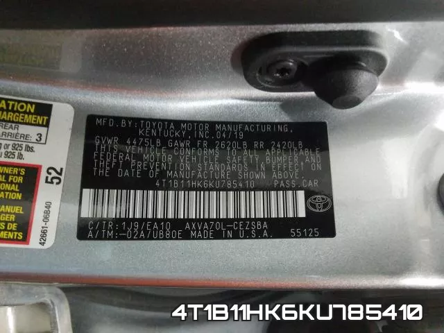 4T1B11HK6KU785410 фото 2