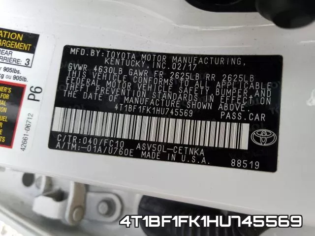 4T1BF1FK1HU745569 фото 2