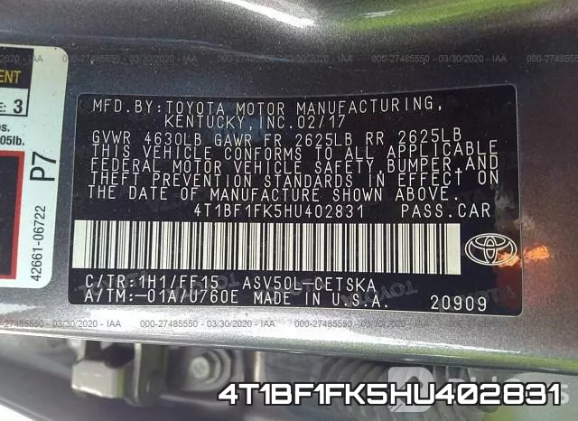 4T1BF1FK5HU402831 фото 10