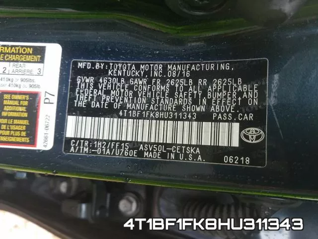 4T1BF1FK8HU311343 фото 2