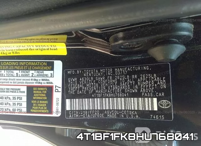 4T1BF1FK8HU768041 фото 10